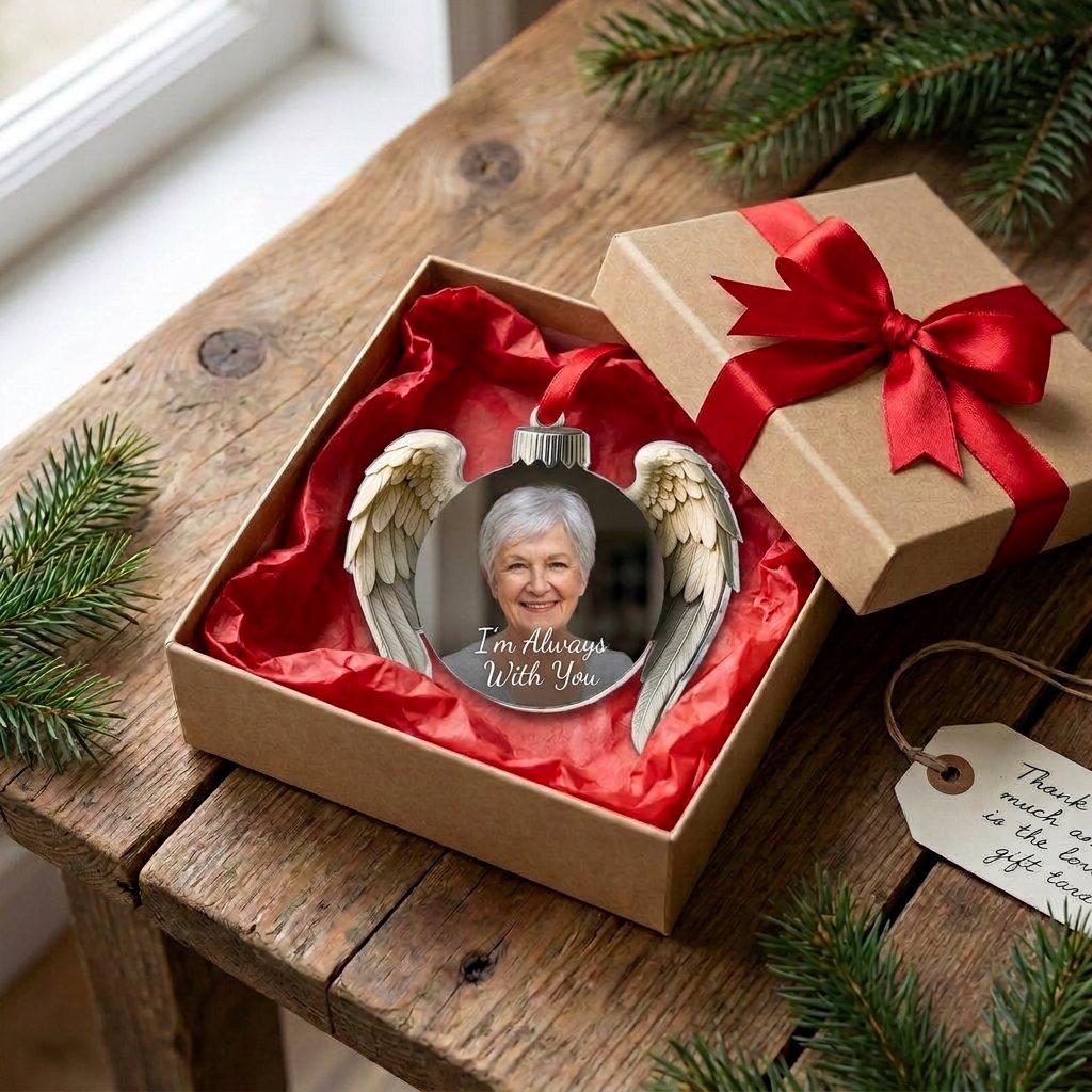 The Always Near Ornament in its gift box