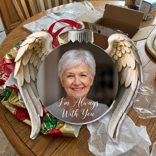 The ornament just unpacked on a kitchen table