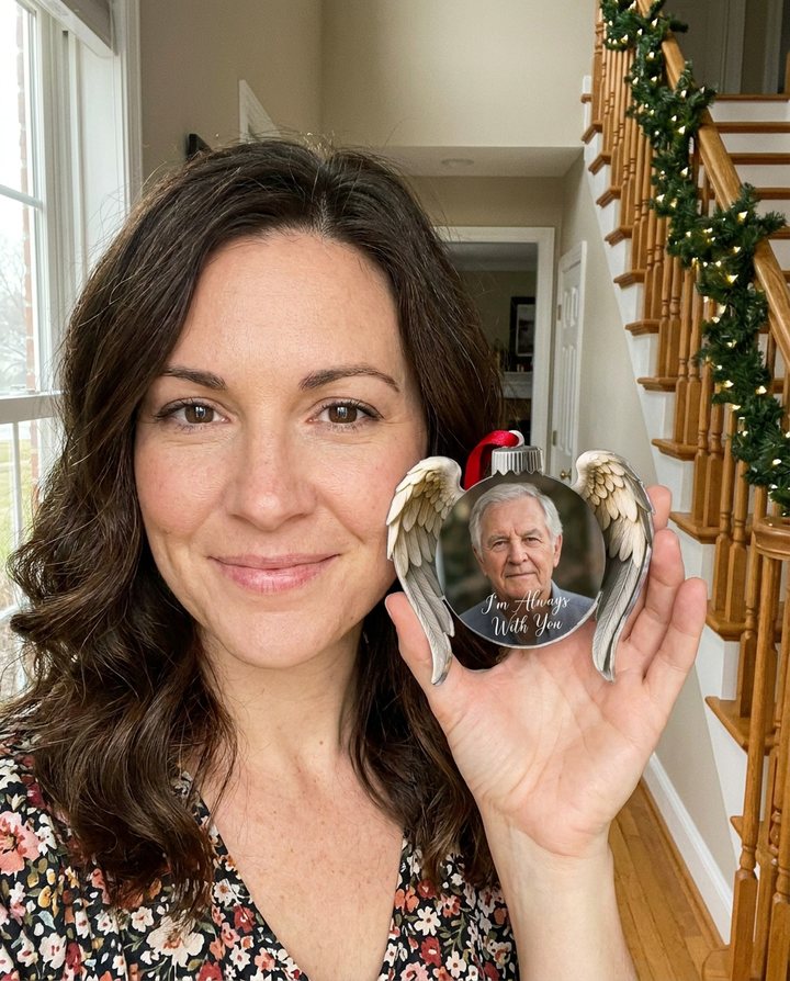 A customer with the Always Near Ornament