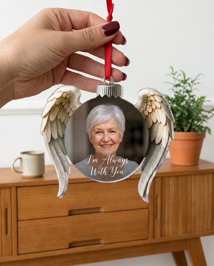 A customer with the Always Near Ornament