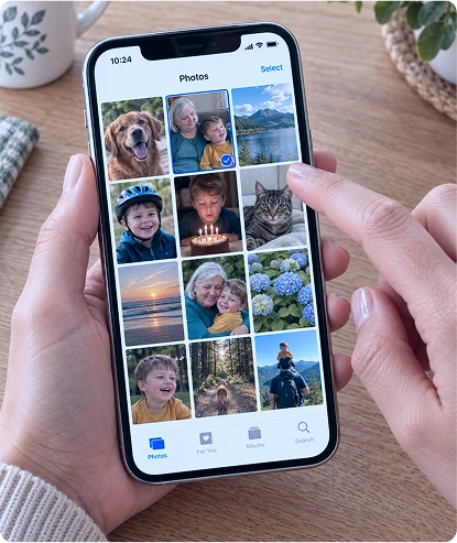 Someone uploading a photo on their phone to order a Living Memory Crystal