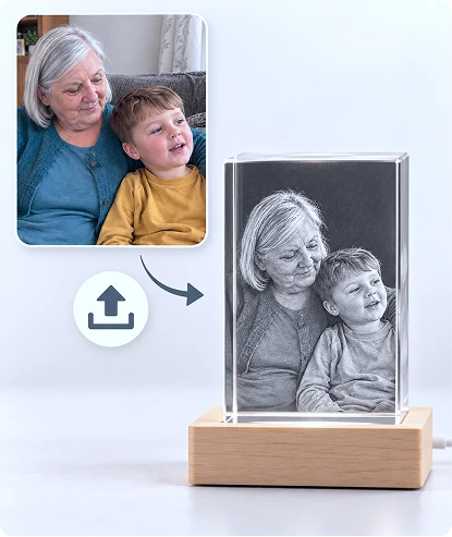 A laser engraving machine crafting a Living Memory Crystal